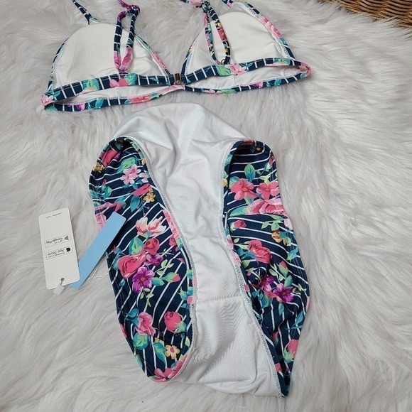 Floral And Striped High Waisted BikiniSz L - Picture 11 of 14